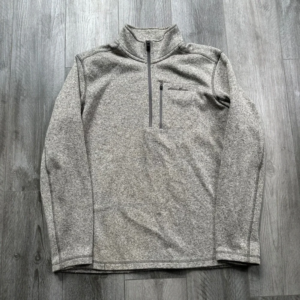 Eddie Bauer Men's XL Gray Heather 1/4 Zip Radiator Fleece Pullover Soft Warm
